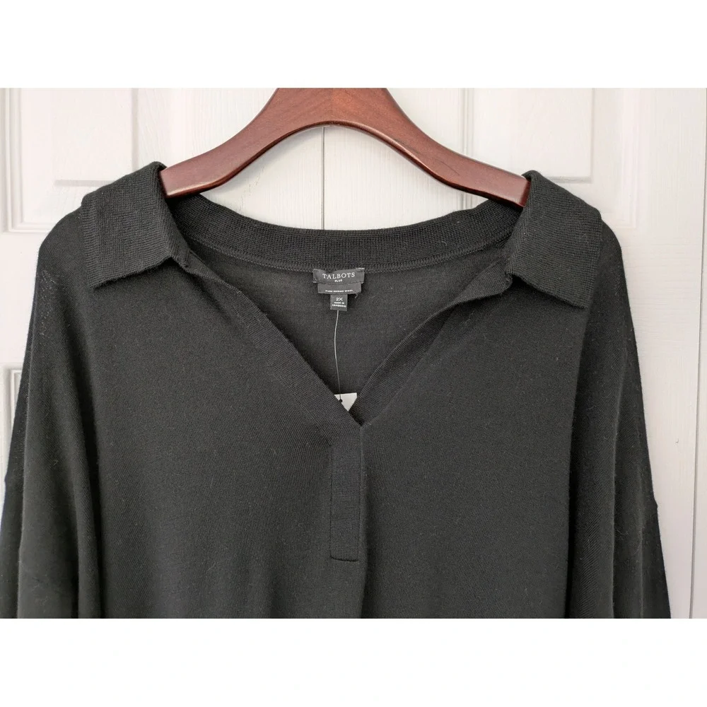 Talbots Plus‎ Long Sleeve Sweater Pullover V-Neck Merino Wool Size 2X Black NWT - Picture 2 of 6